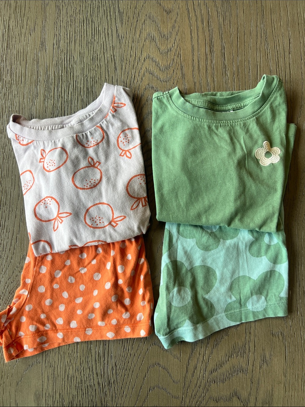 Hanna Andersson Orange Fruit & Green Floral Kids Shorts Sets Size 6-7